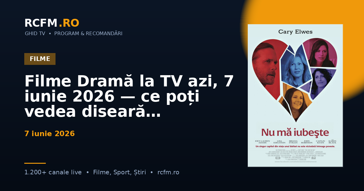 Filme Dramă la TV azi, 7 iunie 2026 — ce poți vedea diseară