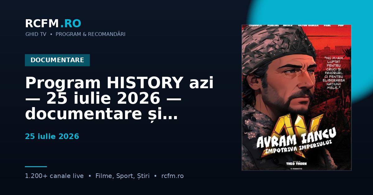 Program HISTORY azi, 25 iulie 2026 — documentare și emisiuni