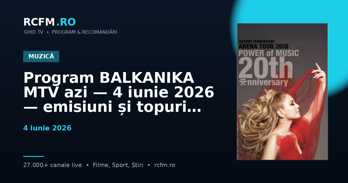 Program BALKANIKA MTV azi — 4 iunie 2026 — emisiuni și topuri muzicale