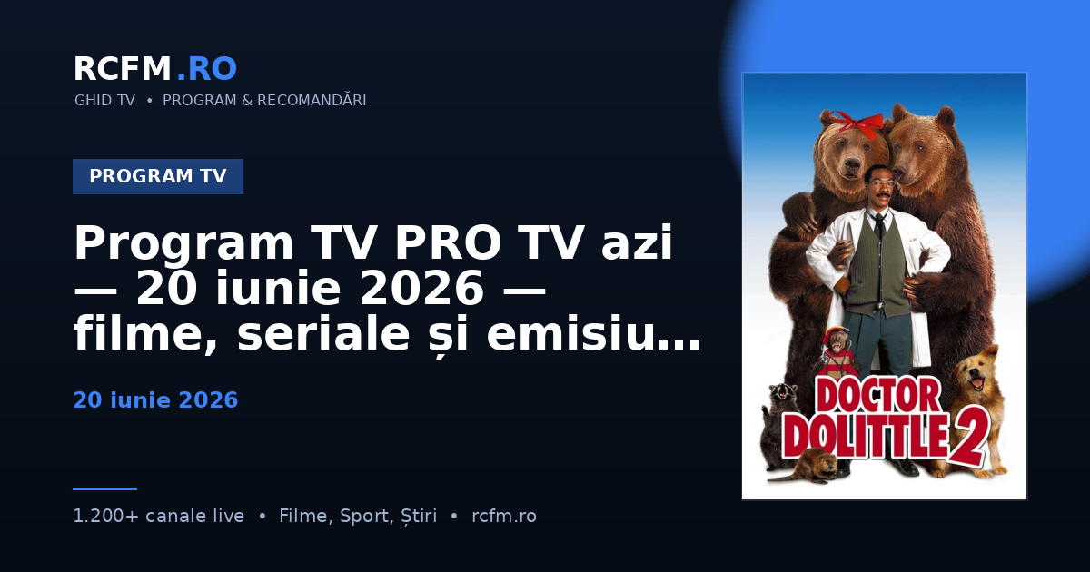 Program TV PRO TV azi — 20 iunie 2026 — filme, seriale și emisiuni