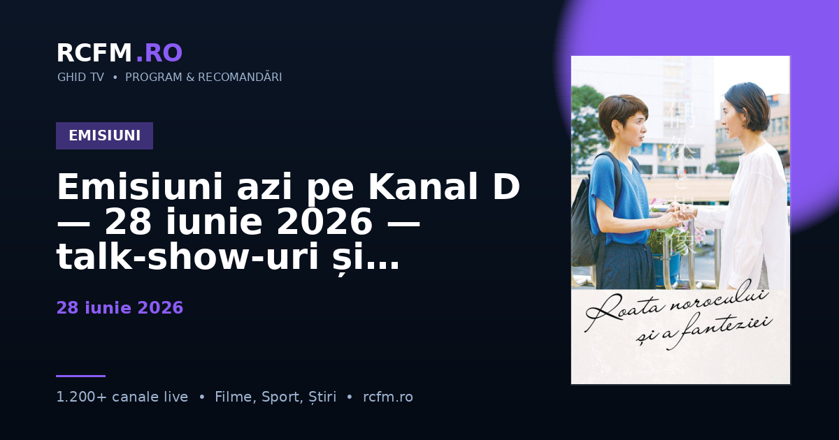 Emisiuni azi pe Kanal D — 28 iunie 2026 — talk-show-uri și divertisment