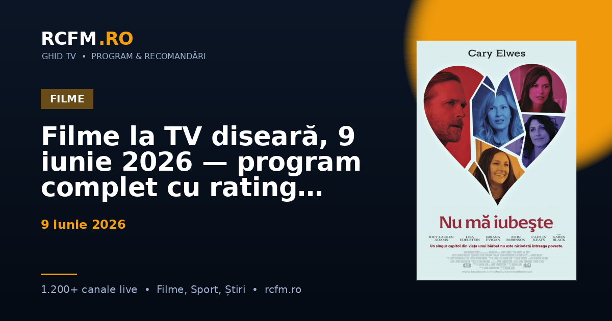 Filme la TV diseară, 9 iunie 2026 — program complet cu rating