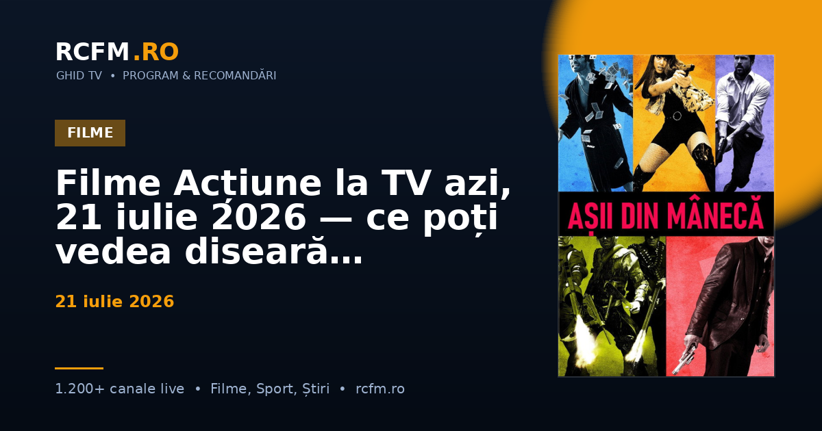 Filme Acțiune la TV azi, 21 iulie 2026 — ce poți vedea diseară