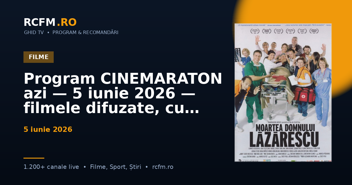 Program CINEMARATON azi — 5 iunie 2026 — filmele difuzate, cu rating