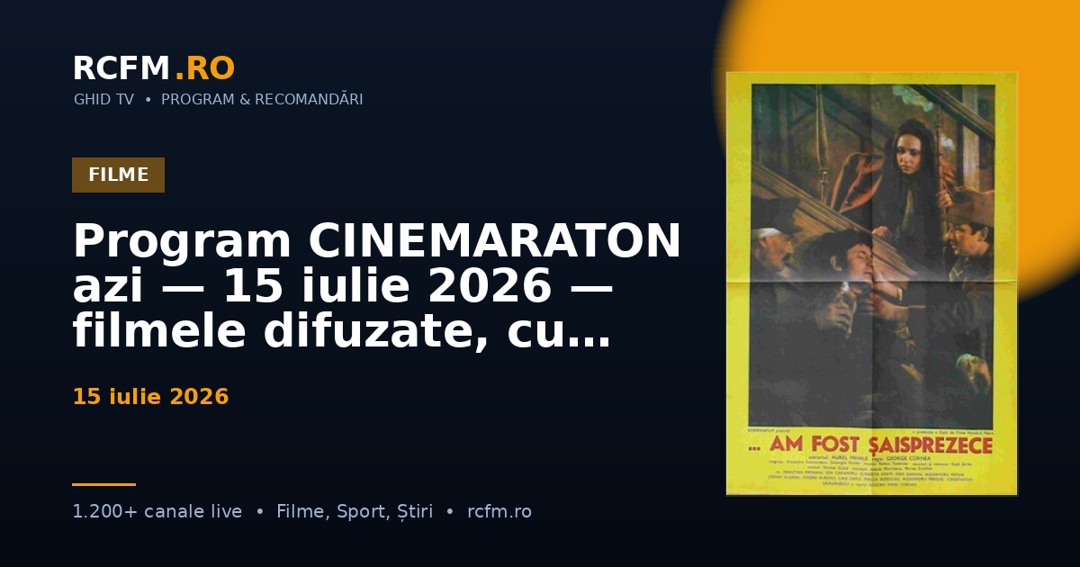 Program CINEMARATON azi — 15 iulie 2026 — filmele difuzate, cu rating