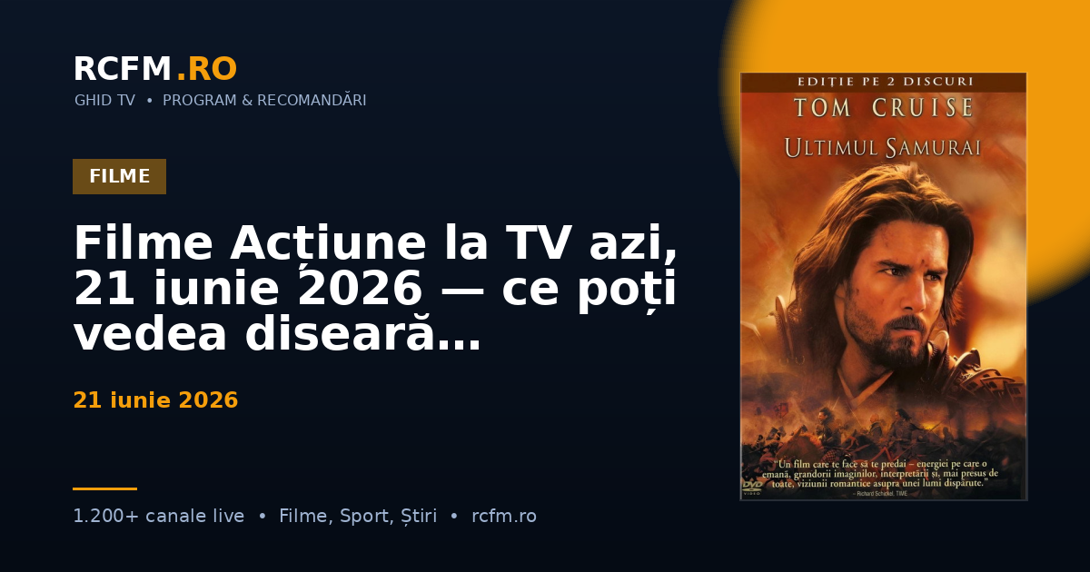 Filme Acțiune la TV azi, 21 iunie 2026 — ce poți vedea diseară