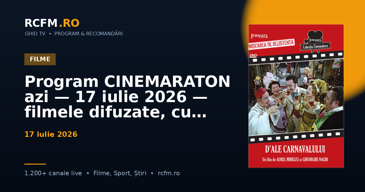 Program CINEMARATON azi — 17 iulie 2026 — filmele difuzate, cu rating