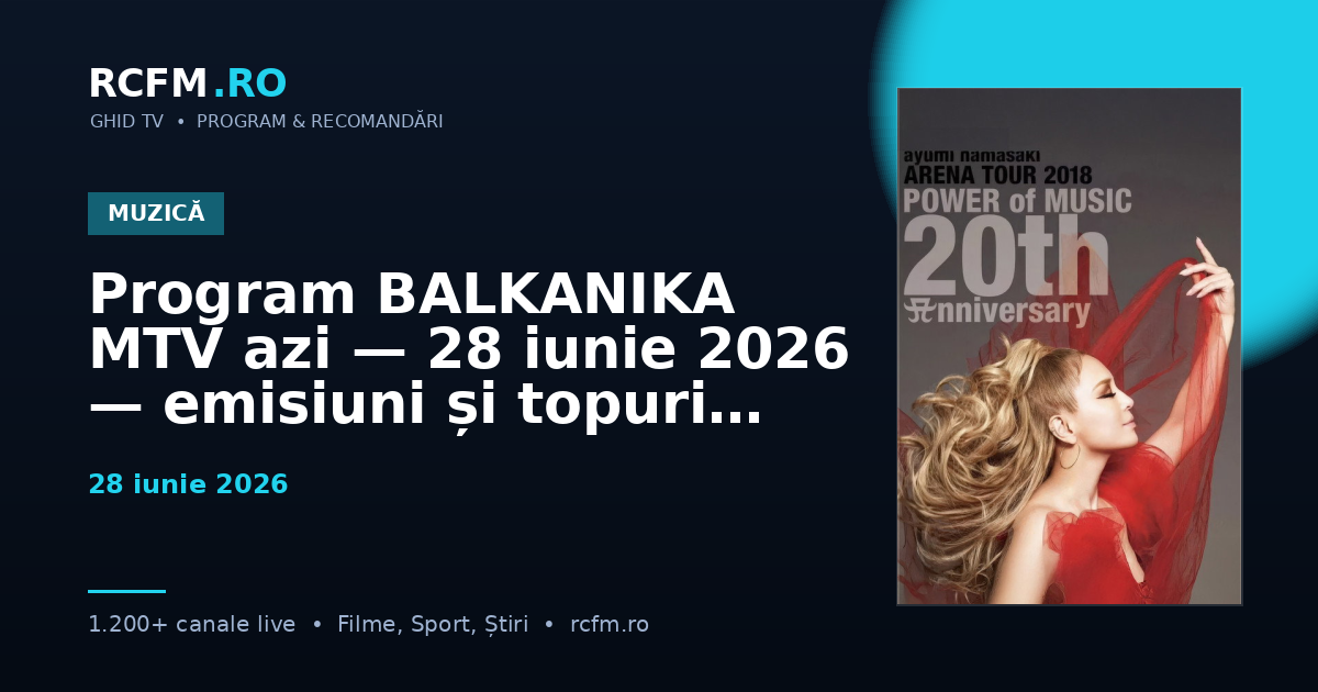 Program BALKANIKA MTV azi, 28 iunie 2026 — emisiuni și topuri muzicale