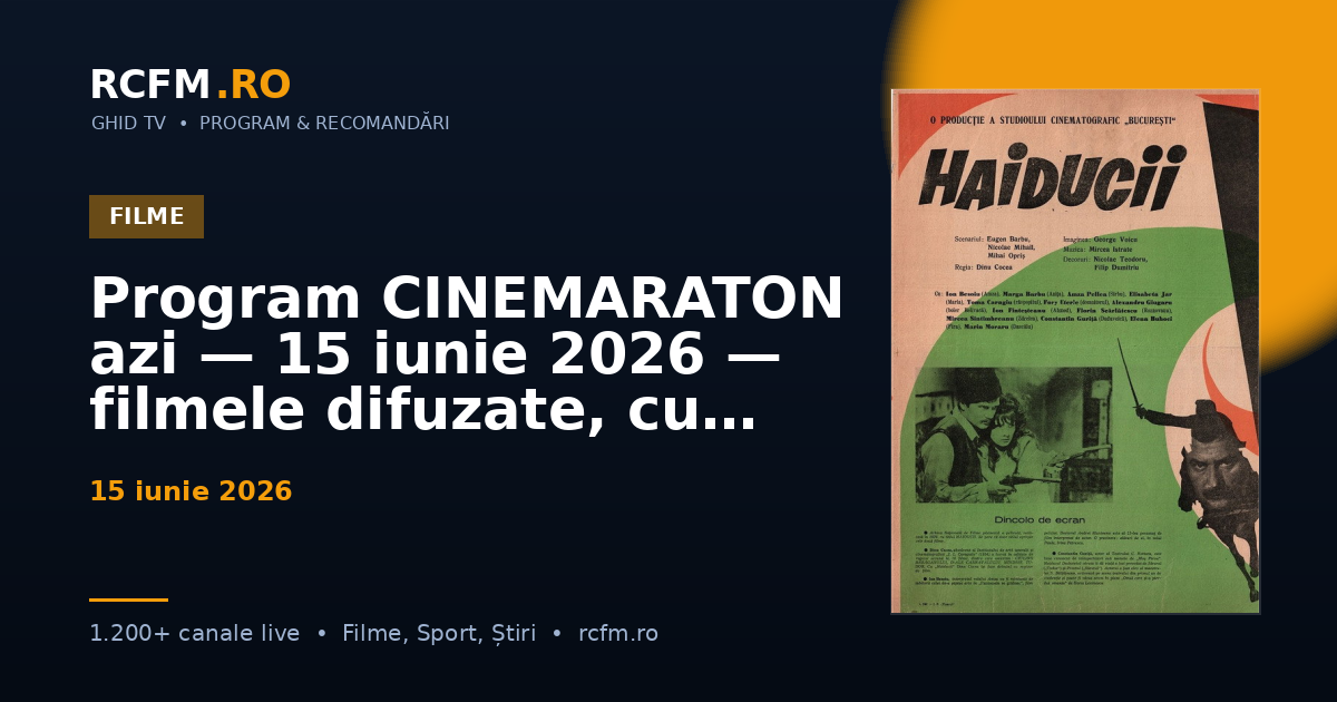 Program CINEMARATON azi, 15 iunie 2026 — filmele difuzate, cu rating