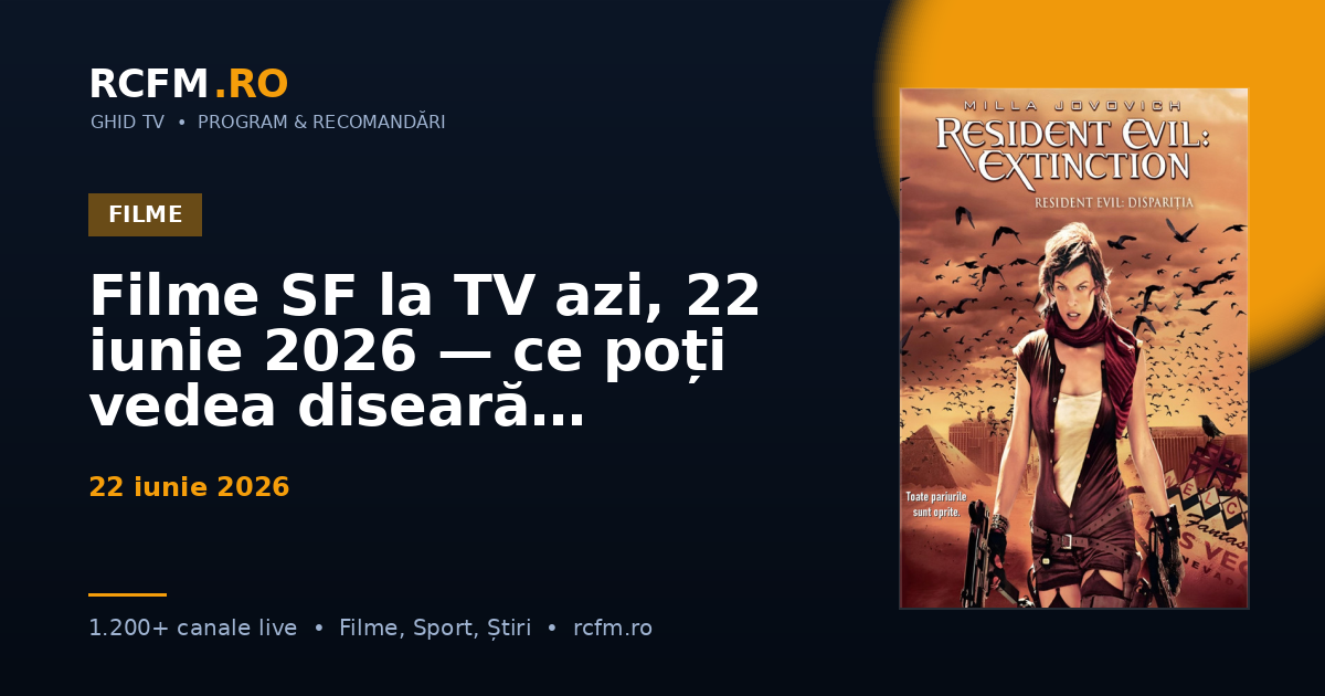 Filme SF la TV azi, 22 iunie 2026 — ce poți vedea diseară