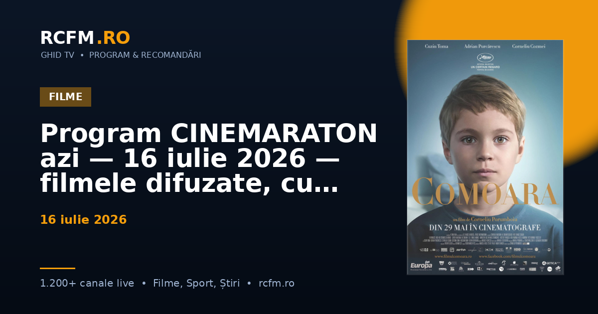 Program CINEMARATON azi — 16 iulie 2026 — filmele difuzate, cu rating
