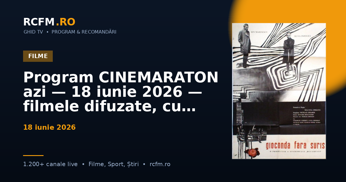 Program CINEMARATON azi, 18 iunie 2026 — filmele difuzate, cu rating
