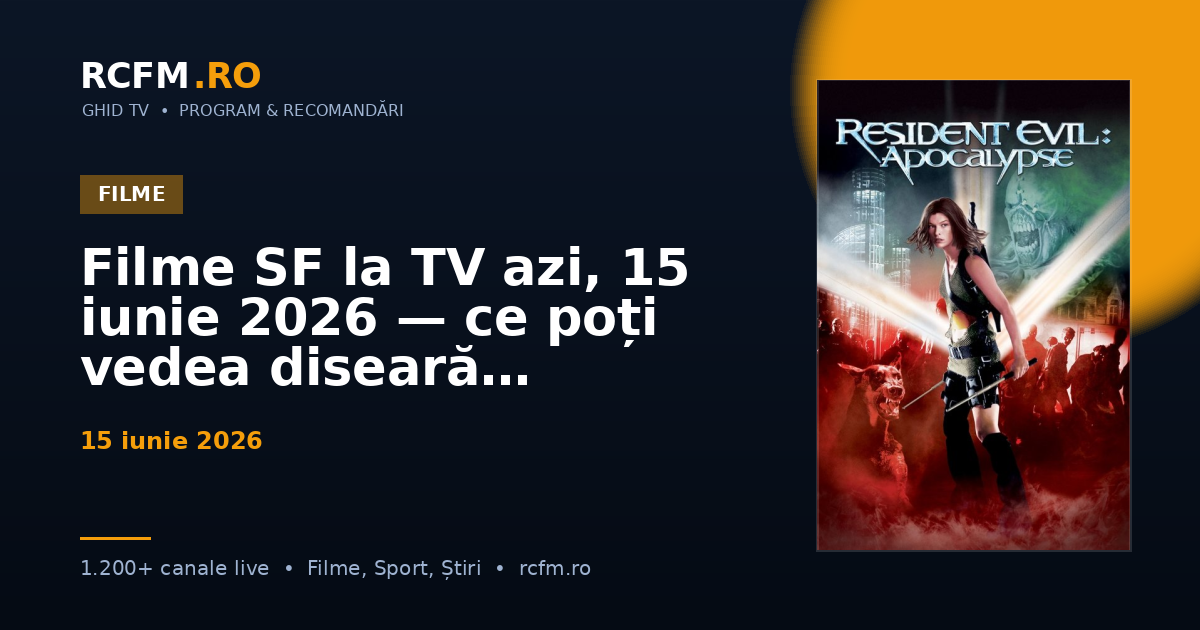Filme SF la TV azi, 15 iunie 2026 — ce poți vedea diseară