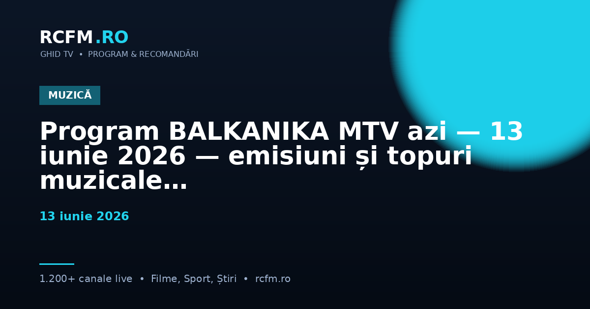 Program BALKANIKA MTV azi, 13 iunie 2026 — emisiuni și topuri muzicale