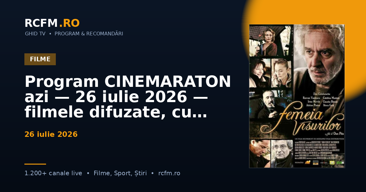 Program CINEMARATON azi — 26 iulie 2026 — filmele difuzate, cu rating