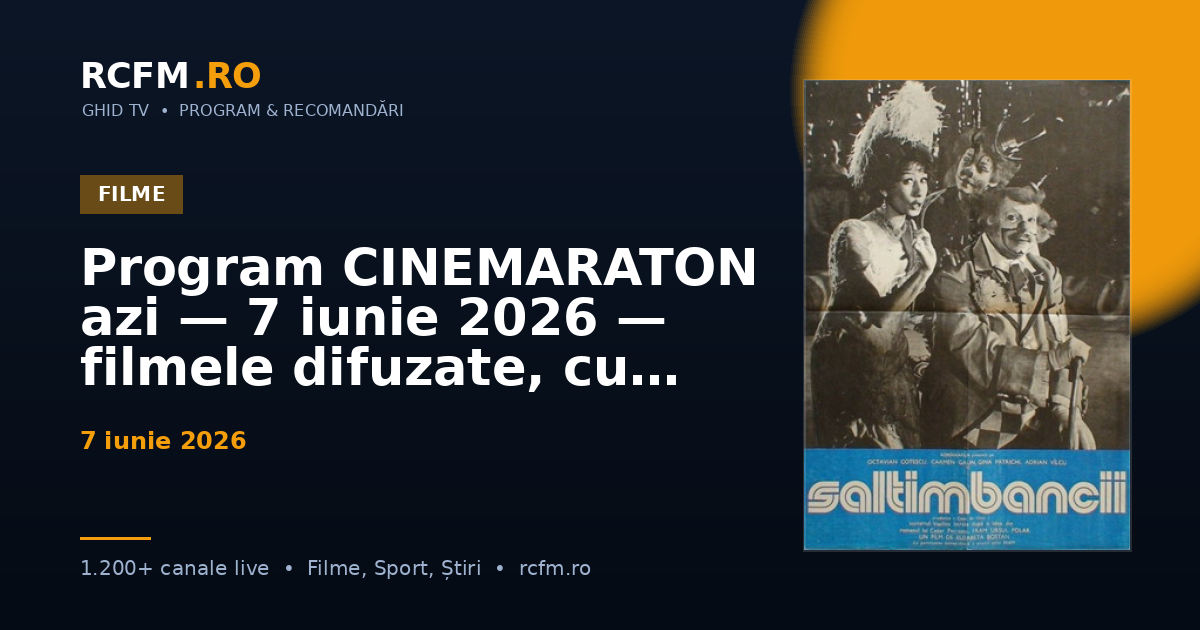 Program CINEMARATON azi — 7 iunie 2026 — filmele difuzate, cu rating