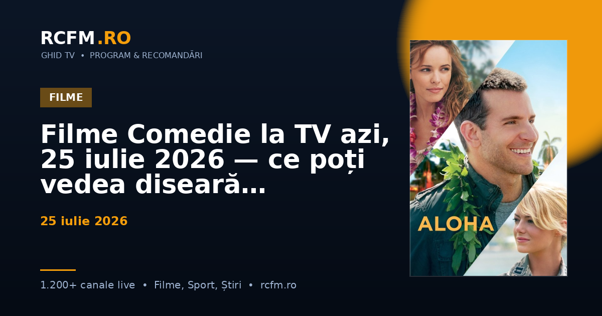 Filme Comedie la TV azi, 25 iulie 2026 — ce poți vedea diseară