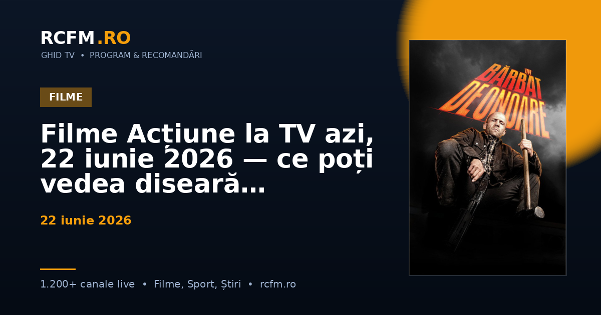 Filme Acțiune la TV azi, 22 iunie 2026 — ce poți vedea diseară