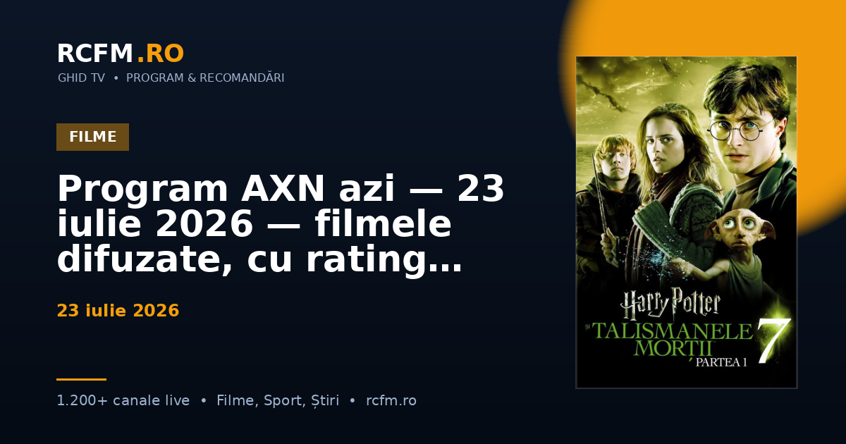 Program AXN azi — 23 iulie 2026 — filmele difuzate, cu rating