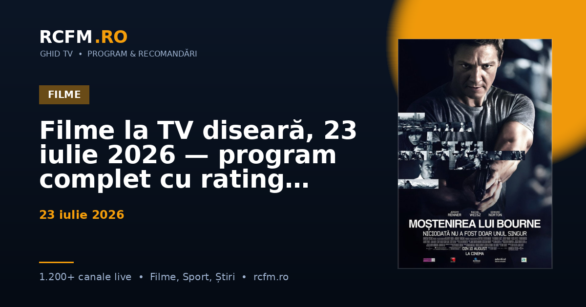 Filme la TV diseară, 23 iulie 2026 — program complet cu rating
