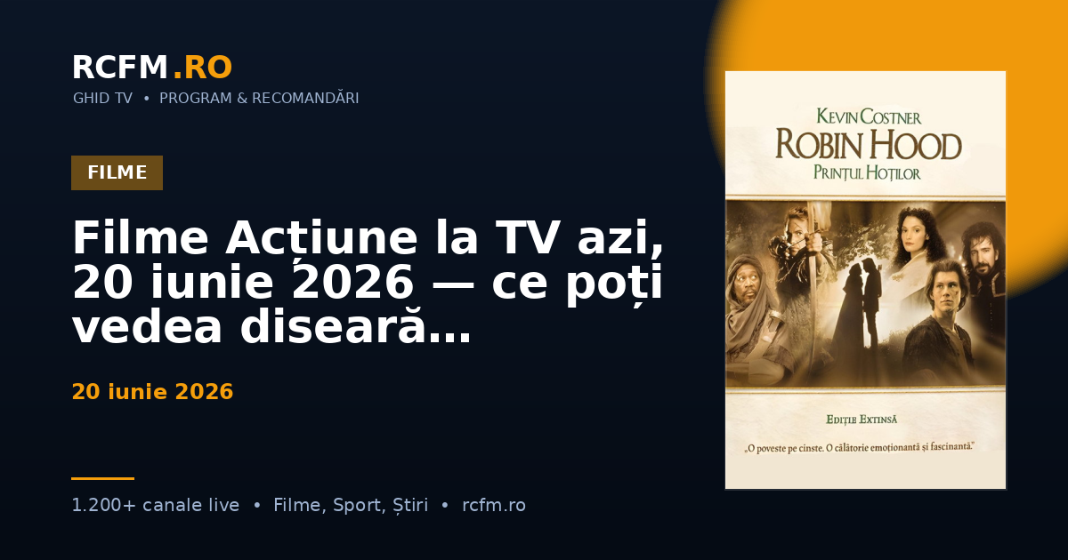 Filme Acțiune la TV azi, 20 iunie 2026 — ce poți vedea diseară