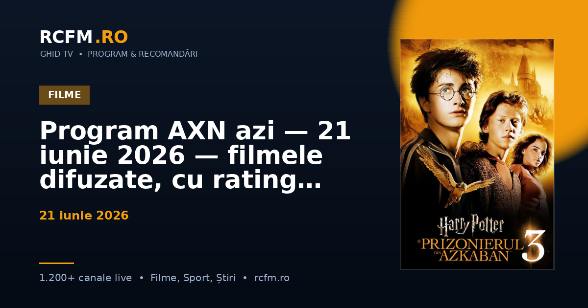 Program AXN azi — 21 iunie 2026 — filmele difuzate, cu rating