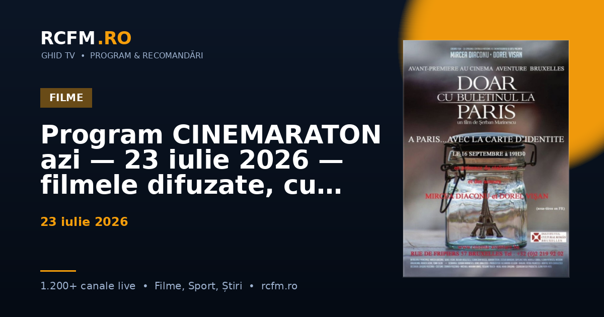 Program CINEMARATON azi — 23 iulie 2026 — filmele difuzate, cu rating