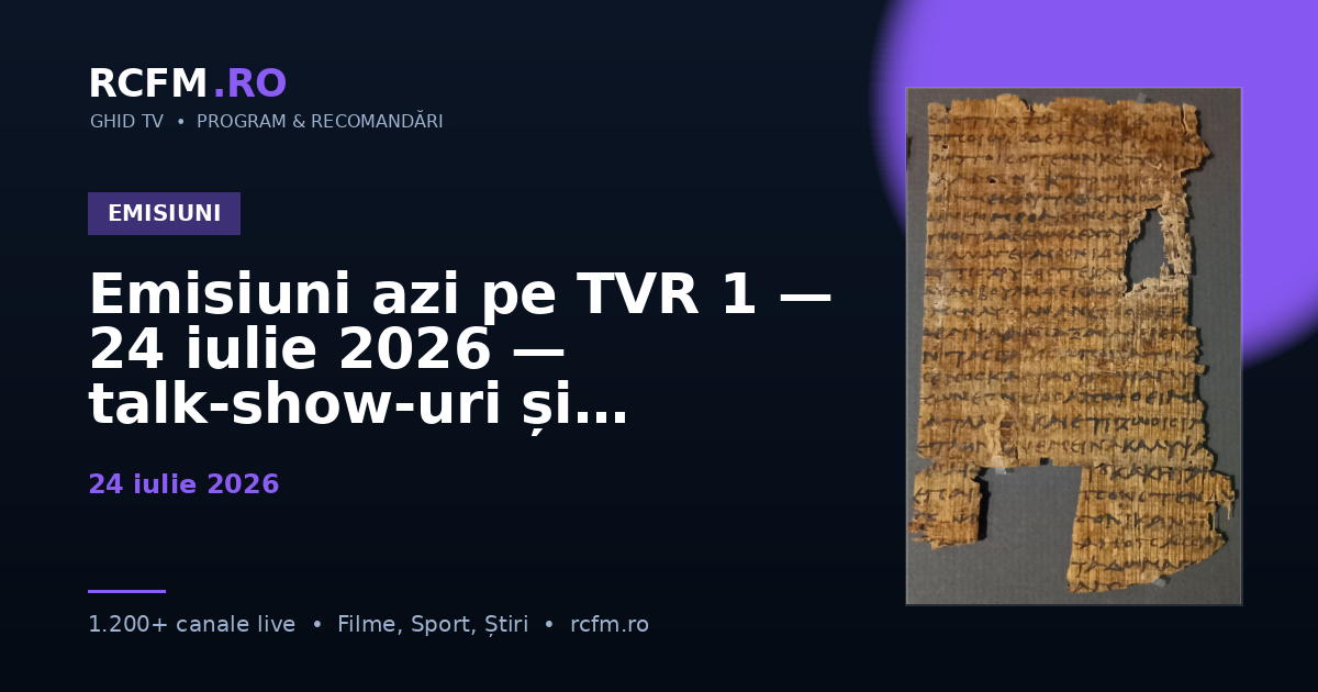 Emisiuni azi pe TVR 1, 24 iulie 2026 — talk-show-uri și divertisment