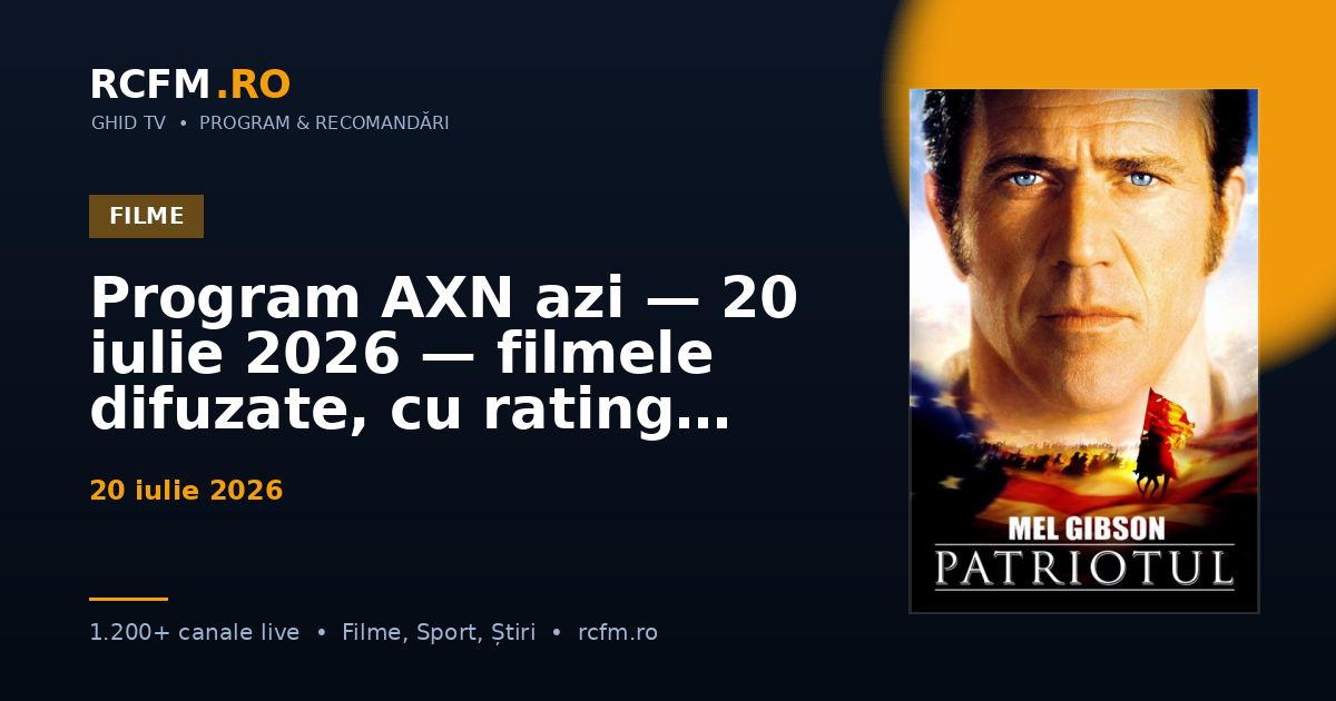 Program AXN azi, 20 iulie 2026 — filmele difuzate, cu rating