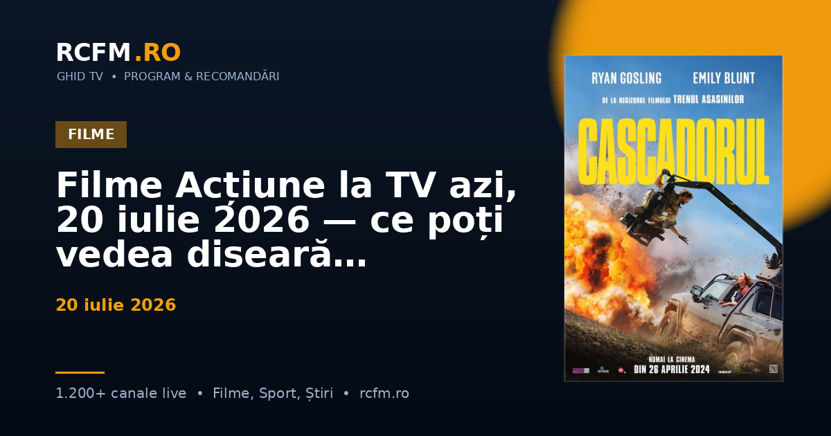 Filme Acțiune la TV azi, 20 iulie 2026 — ce poți vedea diseară