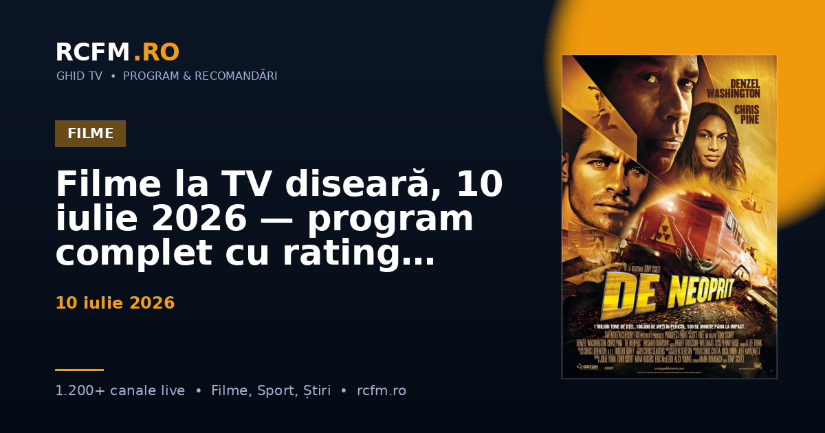 Filme la TV diseară, 10 iulie 2026 — program complet cu rating