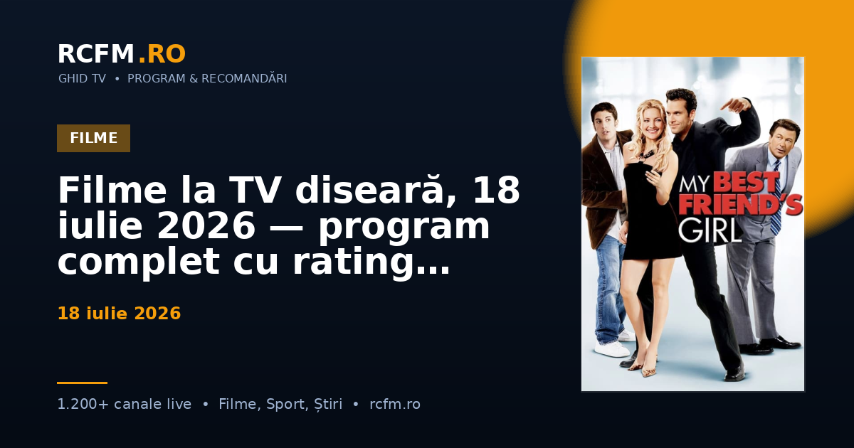 Filme la TV diseară, 18 iulie 2026 — program complet cu rating