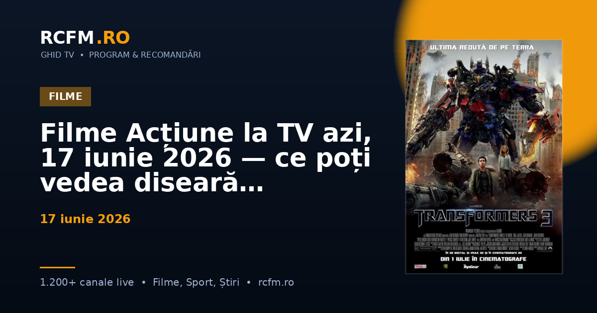 Filme Acțiune la TV azi, 17 iunie 2026 — ce poți vedea diseară