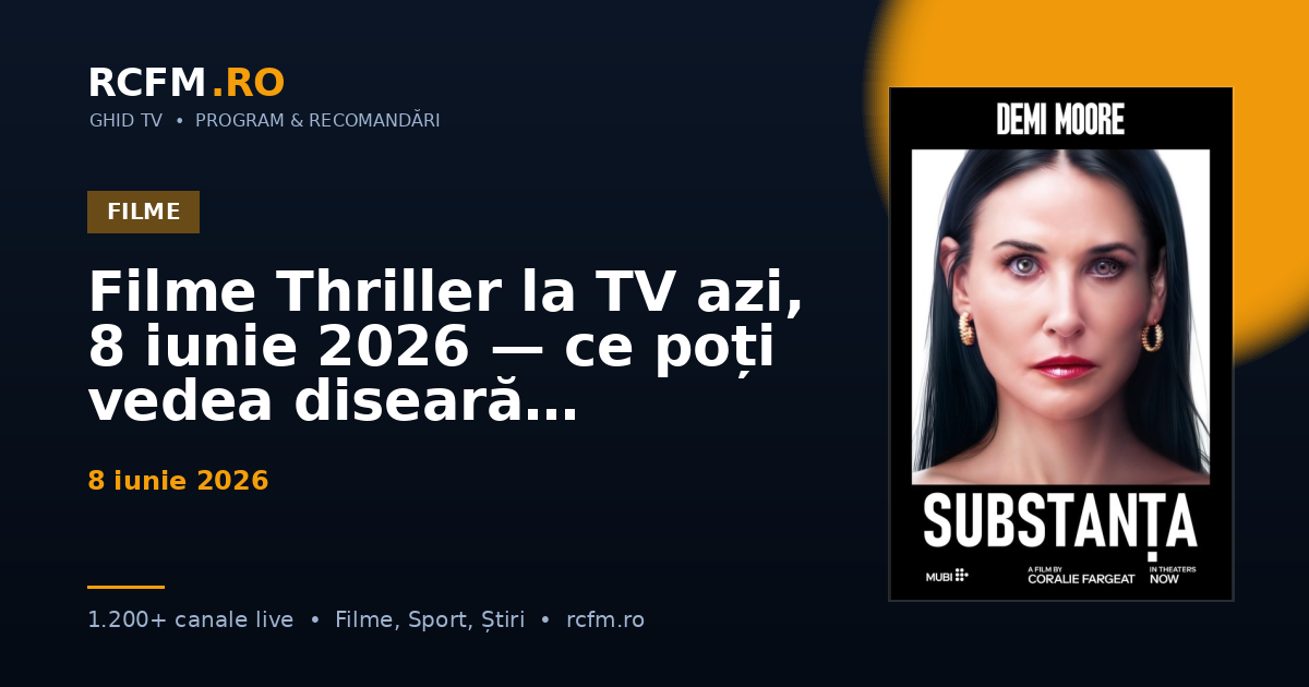 Filme Thriller la TV azi, 8 iunie 2026 — ce poți vedea diseară