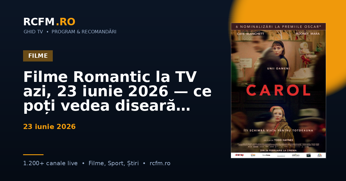 Filme Romantic la TV azi, 23 iunie 2026 — ce poți vedea diseară
