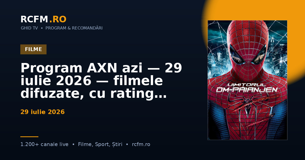 Program AXN azi — 29 iulie 2026 — filmele difuzate, cu rating