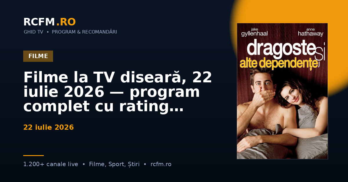 Filme la TV diseară, 22 iulie 2026 — program complet cu rating