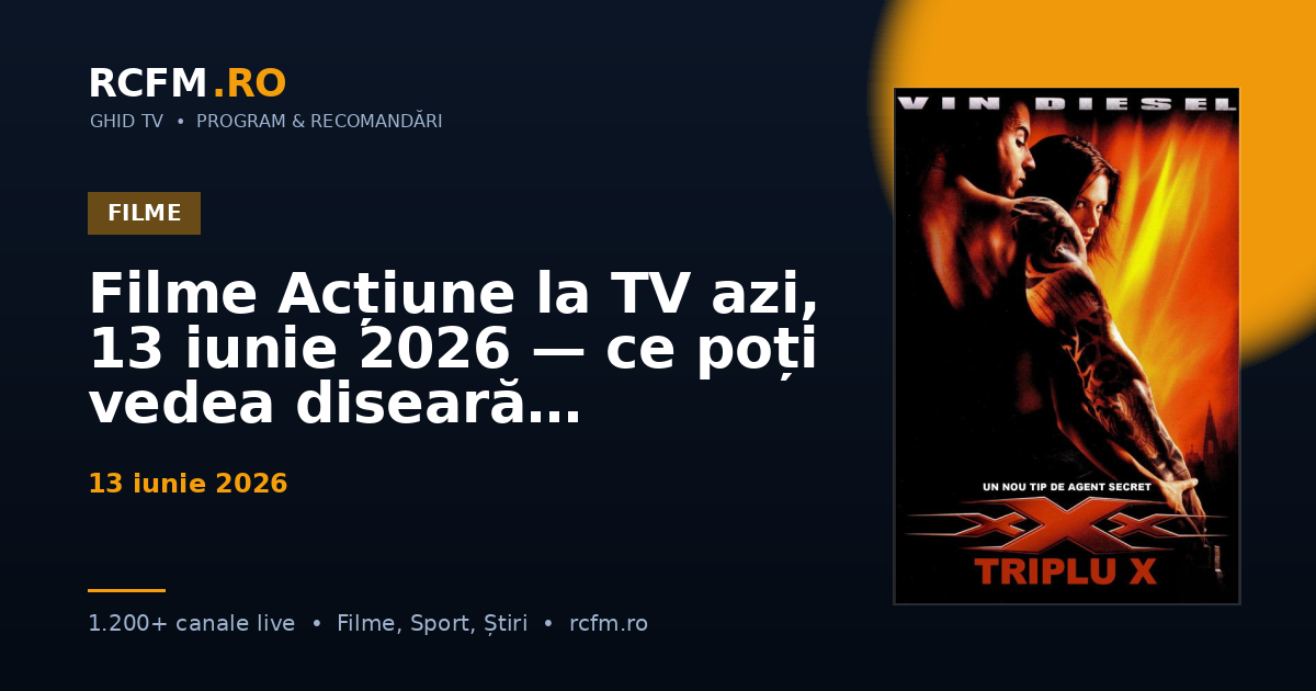 Filme Acțiune la TV azi, 13 iunie 2026 — ce poți vedea diseară