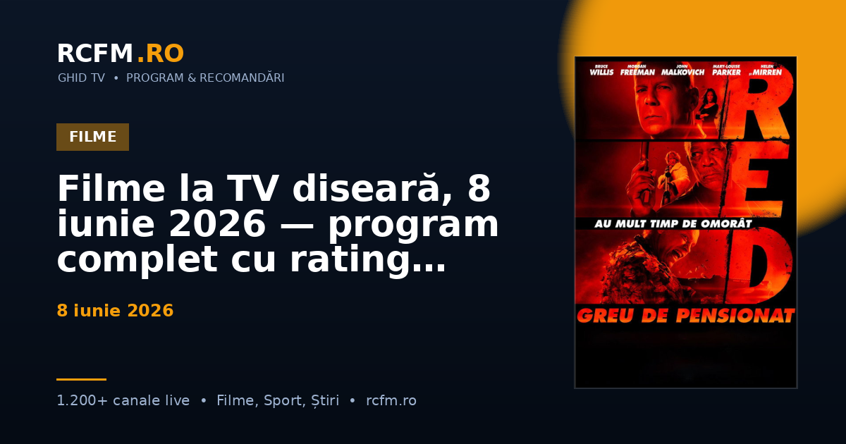 Filme la TV diseară, 8 iunie 2026 — program complet cu rating
