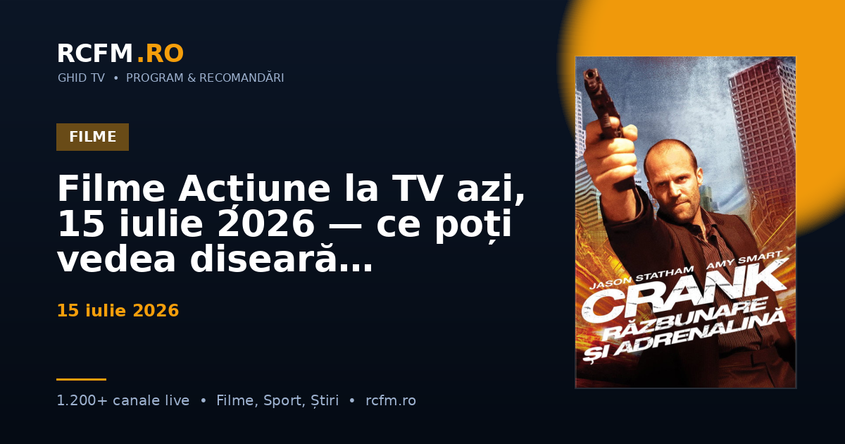 Filme Acțiune la TV azi, 15 iulie 2026 — ce poți vedea diseară