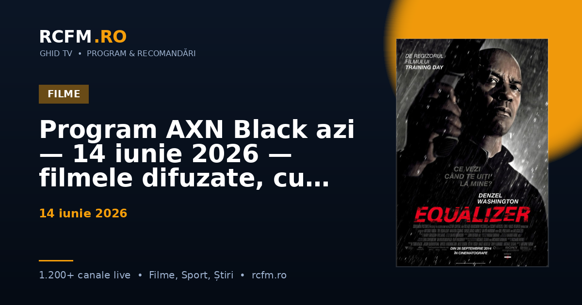 Program AXN Black azi, 14 iunie 2026 — filmele difuzate, cu rating