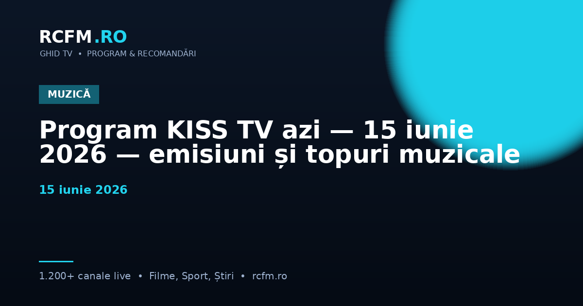 Program KISS TV azi — 15 iunie 2026 — emisiuni și topuri muzicale