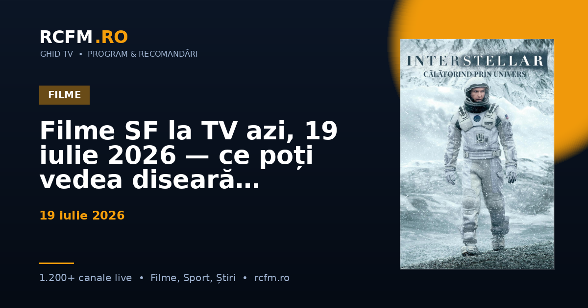 Filme SF la TV azi, 19 iulie 2026 — ce poți vedea diseară