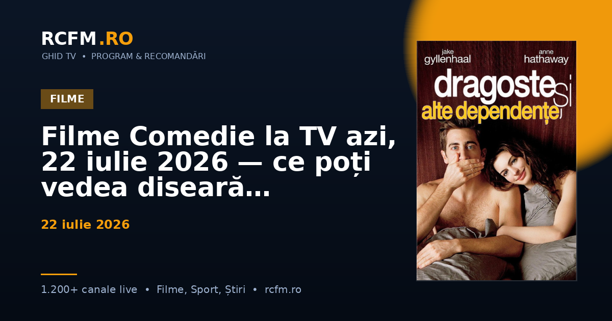 Filme Comedie la TV azi, 22 iulie 2026 — ce poți vedea diseară