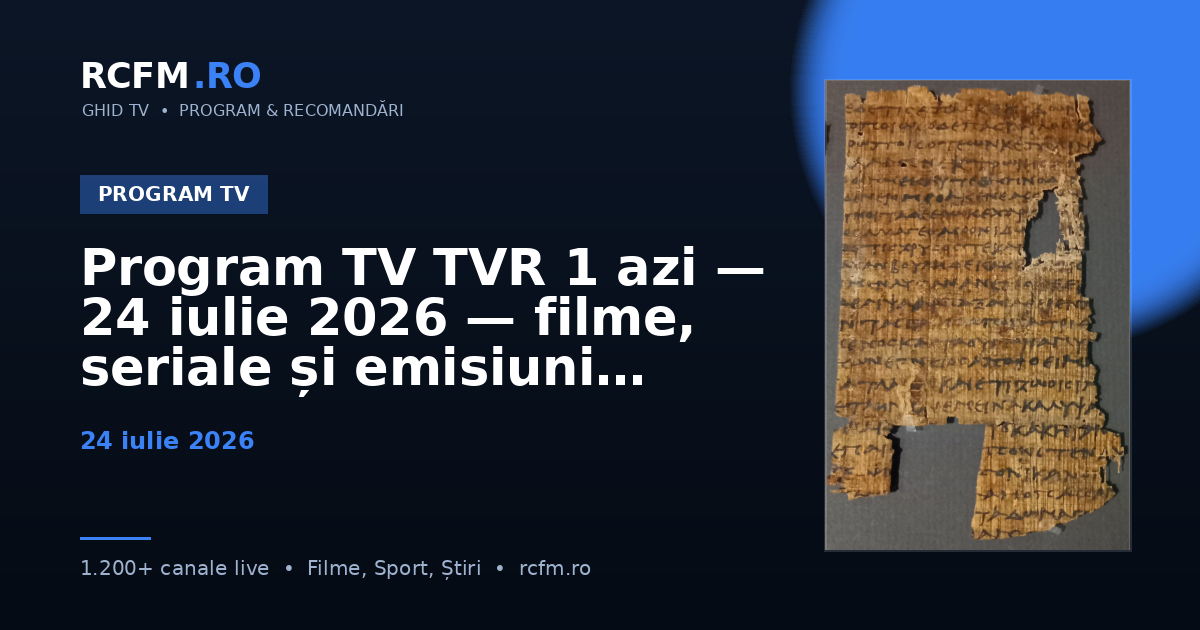 Program TV TVR 1 azi, 24 iulie 2026 — filme, seriale și emisiuni