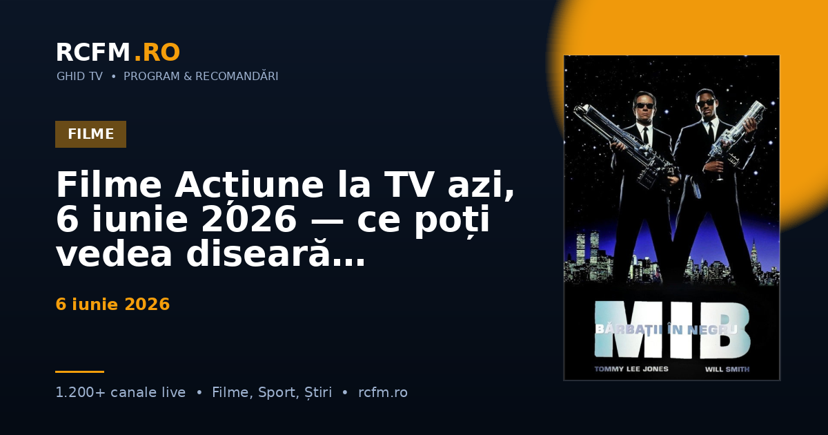 Filme Acțiune la TV azi, 6 iunie 2026 — ce poți vedea diseară
