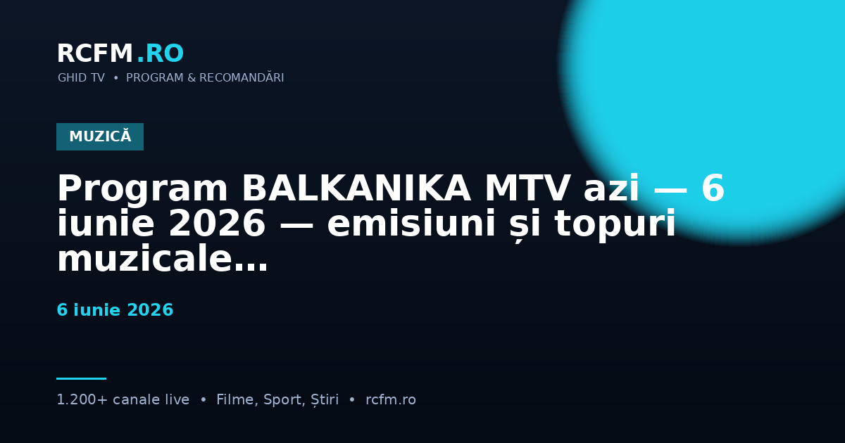 Program BALKANIKA MTV azi — 6 iunie 2026 — emisiuni și topuri muzicale